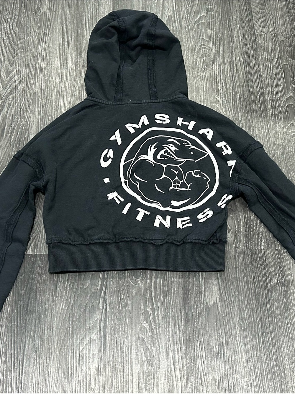 Gymshark Legacy Black Cropped Hoodie with White Fitness Logo size XS oversize